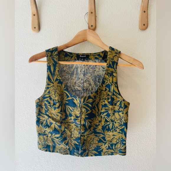 Madewell Printed Linen Crop Tank in Deep Shadow Size 00 - Picture 2 of 3